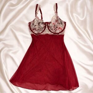 NWT Auden Burgundy Lace Babydoll Chemise Lingerie Nightgown L